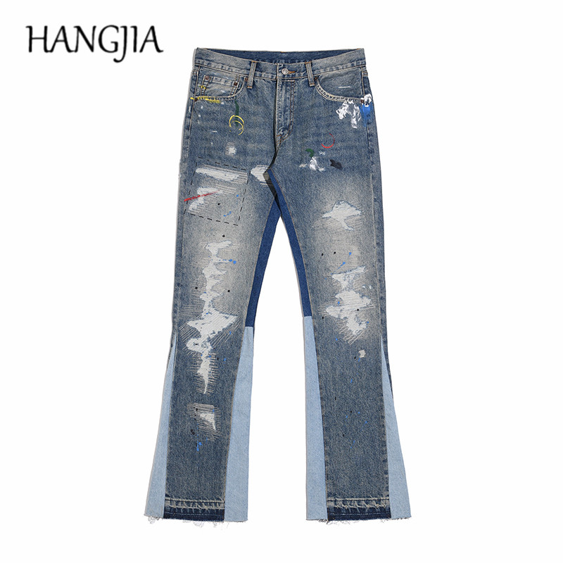 Gallery Dept Flare - Blue Speckle Ink Washed Flared Jeans