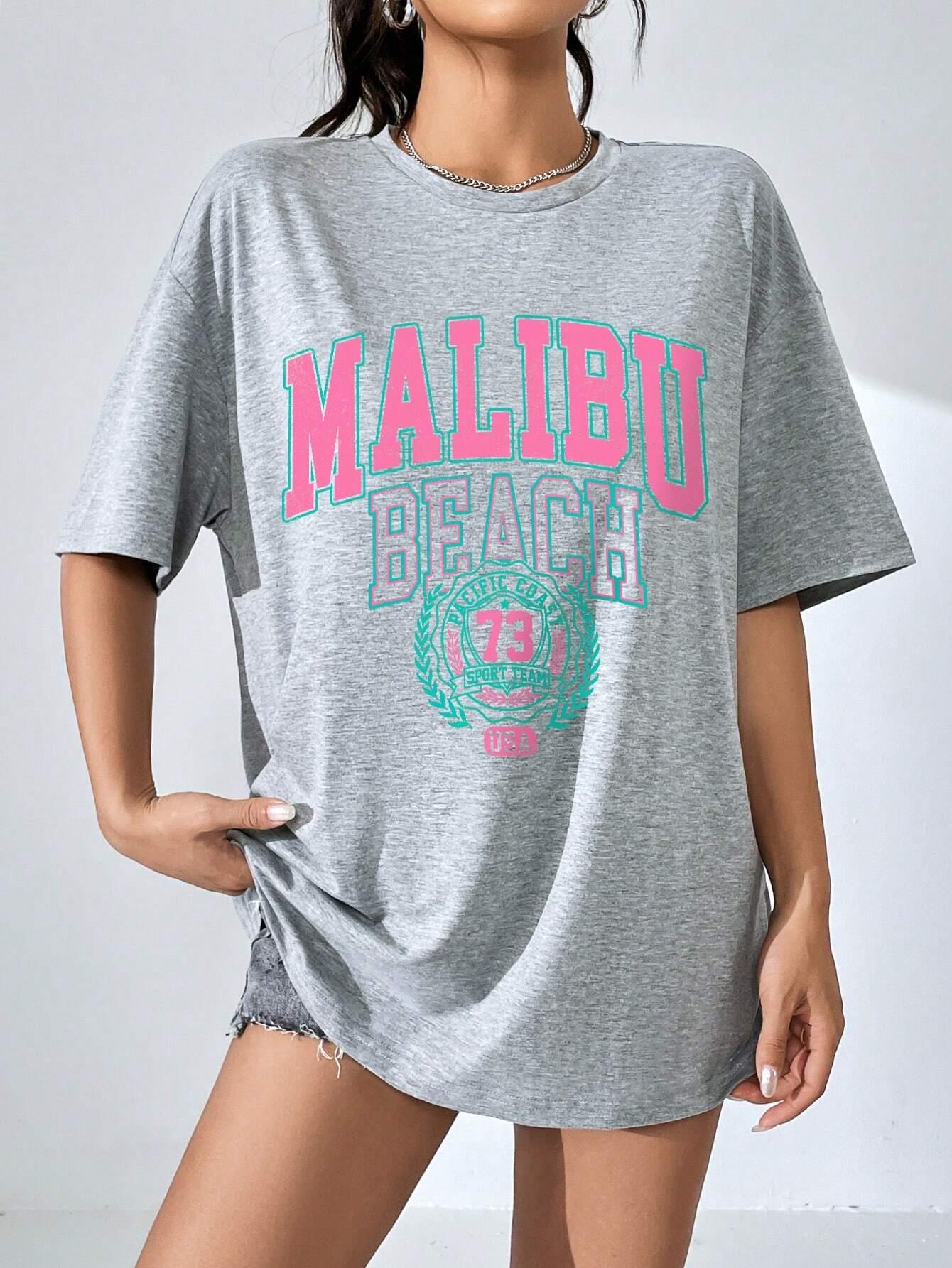 Malibu Beach Letter Print Prin - огляд і ціна Streetwear Brand Shirts