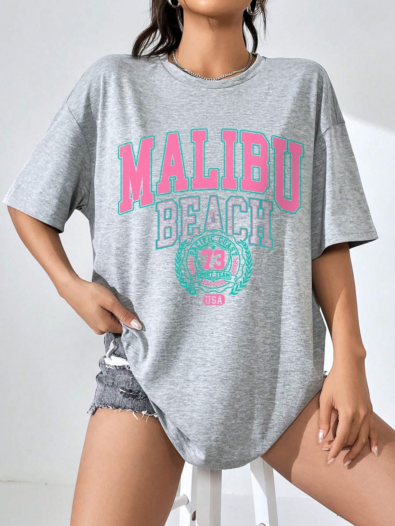 Malibu Beach Letter Print Prin - огляд і ціна Streetwear Brand Shirts